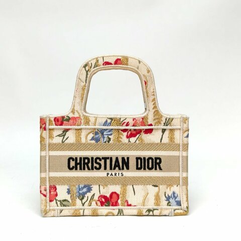 DIOR BookTote迷你圖案帆布Fleurs扶桑花刺繡肩背包