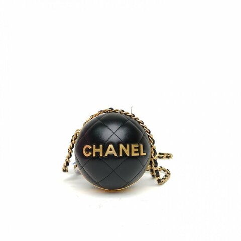 CHANEL CF季節款22早秋走秀款圓球包黑色羊皮金扣肩背包
