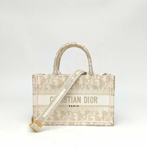 DIOR 白色帆布金扣2023迷你迪奧TOTE斜挎包肩背包