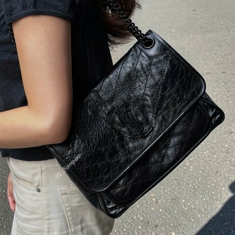 S5631-YSL NIKI黑色牛皮黑釦中型鍊包633184