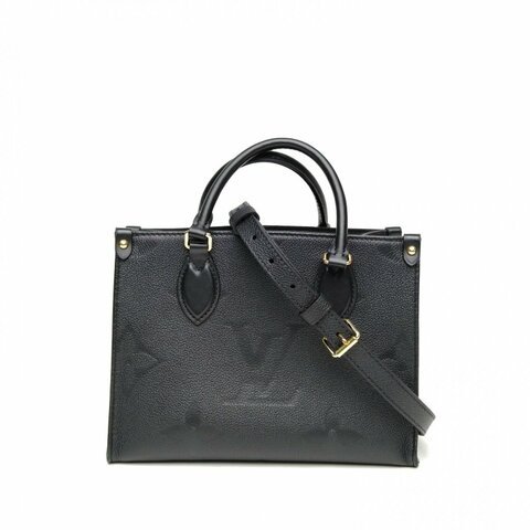 LOUIS VUITTON Onthego小號黑色牛皮金扣晶片老花壓紋肩背包