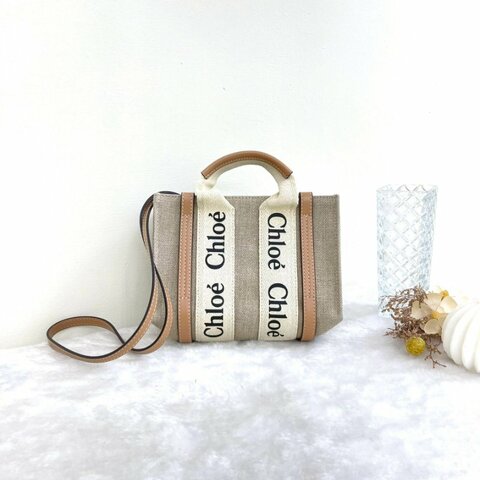 CHLOE WOODY TOTE 迷你 米色