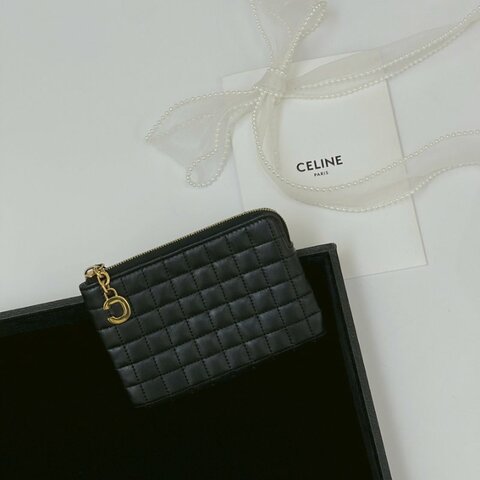 CELINE C Charm 絎縫小牛皮零錢包