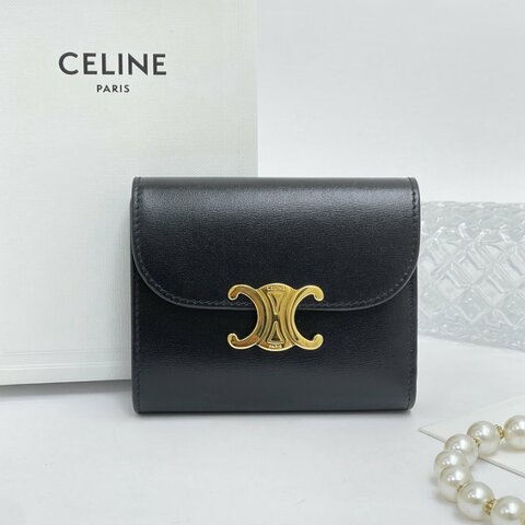 CELINE 亮面牛皮革TRIOMPHE三折短夾
