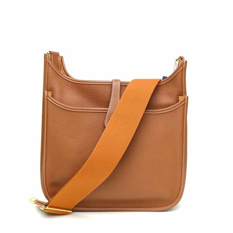 HERMES Evelyne小號29金棕色TC皮B刻金扣肩背包