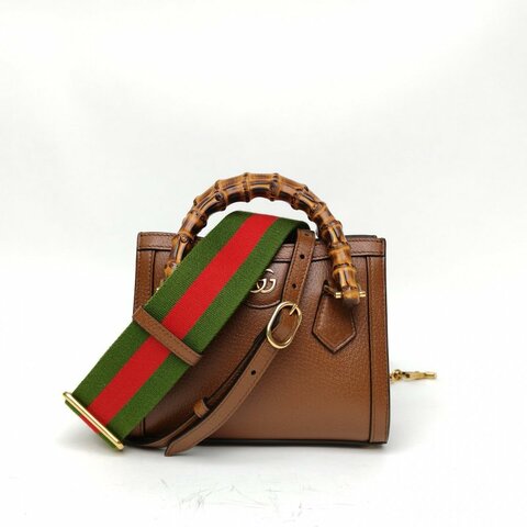 GUCCI Diana戴安娜竹節手柄迷你焦糖色牛皮金扣肩背包