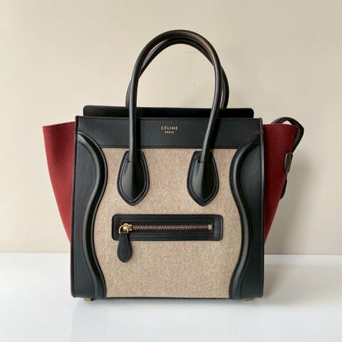 CELINE Micro Luggage mini 拚色 羊毛氈 牛皮 冏臉包 手提包