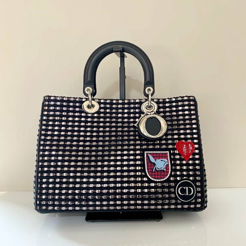 Dior 黑銀色 金屬 小號 刺繡 子母包 手提包 斜背包 電腦公事包 M0902