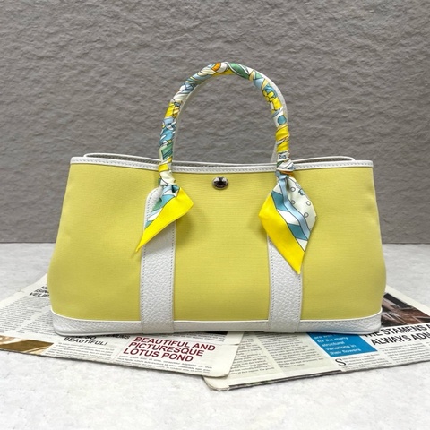 HERMES garden party愛馬仕花園 包30小雞黃拼白皮