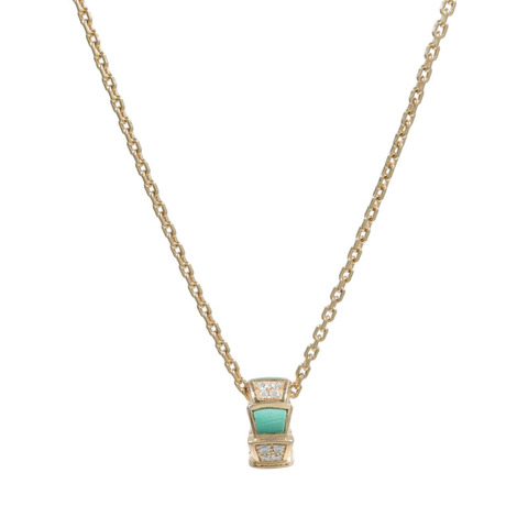 BVLGARI 18K玫瑰金Serpenti Viper綠松石/鑽石項鍊