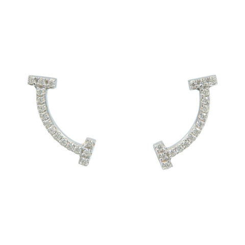 TIFFANY＆CO 18K白金T Smile鑽石耳環