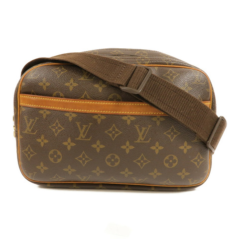 LOUIS VUITTON Monogram Reporter PM金扣肩背袋棕色