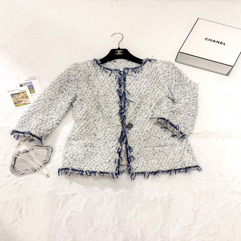 CHANEL 白藍流蘇tweed外套