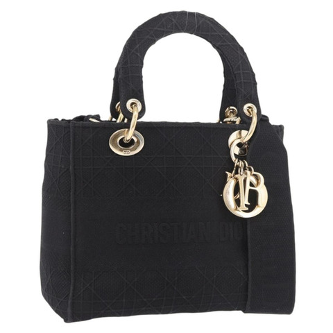 Christian Dior Lady Delight 手提包 帆布 兩用 黑色 金色 正品 186632SAM