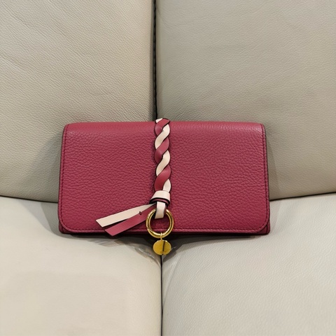 Chloe 蔻依 桃粉色翻蓋式皮革長夾/97新美品