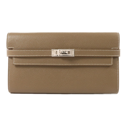 HERMES Epsom皮革Kelly Long Wallet長錢包Etoupe
