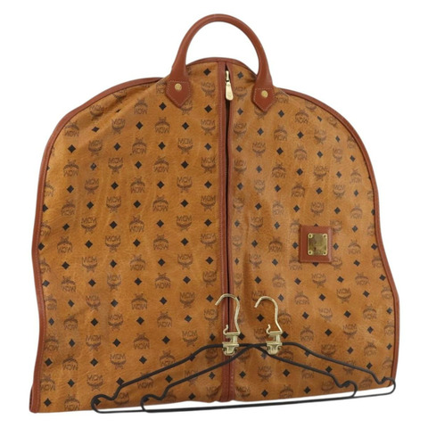MCM Vicetos 標誌圖案服裝罩 皮革 棕色 金色 正品 BA13677V