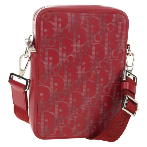 Christian Dior Trotter帆布肩背包，皮革紅色銀色，正品，貨號189811SM