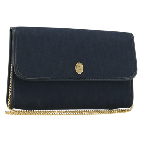 Christian Dior Trotter帆布肩背包 海軍藍 金色 正品 190830A