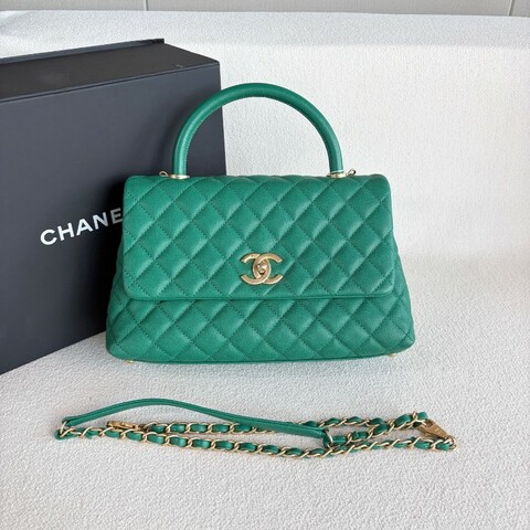Chanel Cocohandle中號 綠色 荔枝牛皮