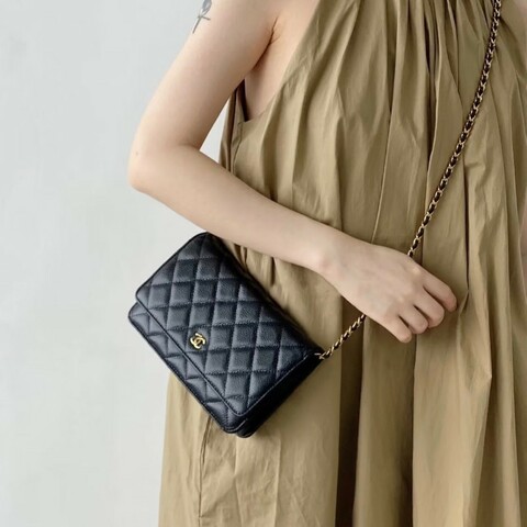 Chanel 黑金Woc鏈條包 黑色金扣 斜背包肩背包