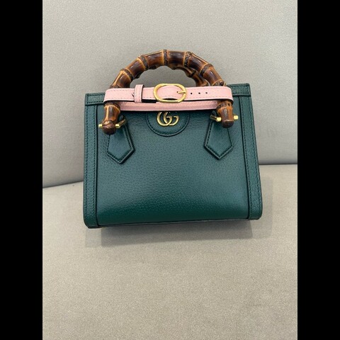 GUCCI古馳 Diana竹節托特包Tote包購物袋單肩手提包 迷你
