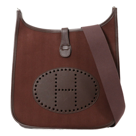 HERMES 帆布Evelyne PM肩背袋Ebene