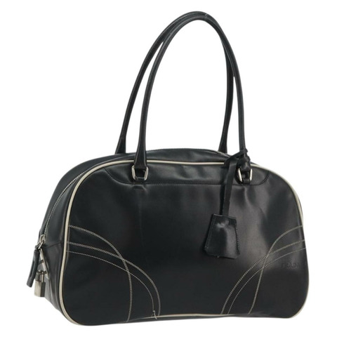 PRADA 手提包 皮革 黑色 銀色 正品 183362V