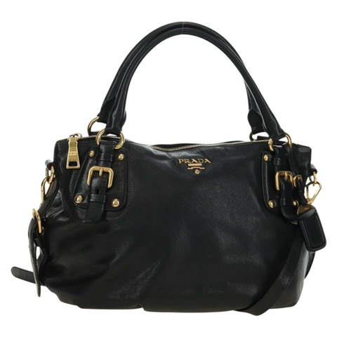 PRADA 手提包 皮革 兩用 黑色 金色 正品 am11866V