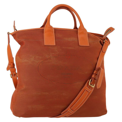 PRADA 手提包 帆布 兩用 橙色金色 正品 mr2579V