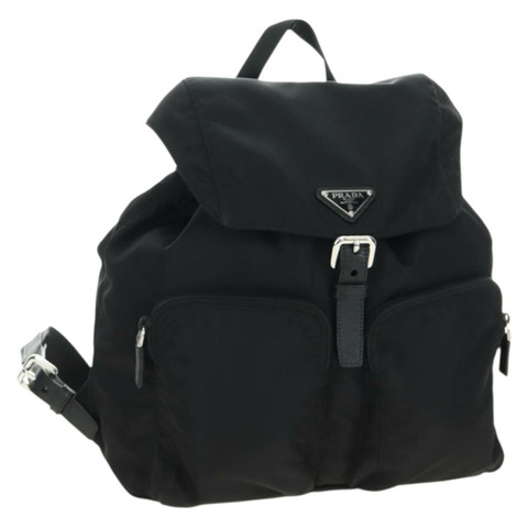 PRADA 雙肩包 尼龍材質 黑色 銀色 1BZ005 正品 188429SAV