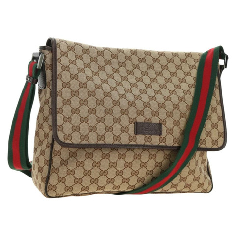 GUCCI GG帆布織帶雪莉線單肩包 米色 銀色 23302 正品 am11988V