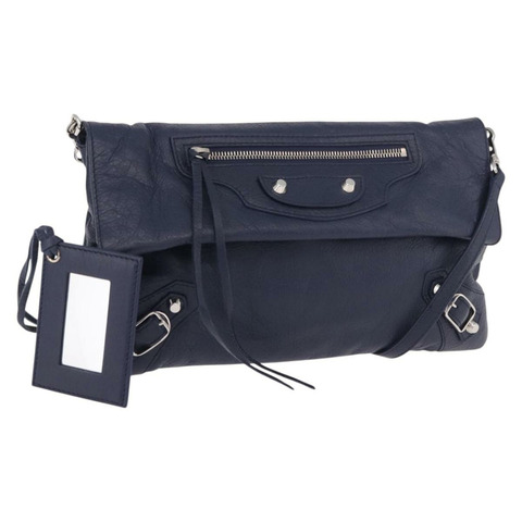 BALENCIAGA 經典信封式單肩包，皮革材質，海軍藍/銀色，貨號 319376，正品編號 189069V