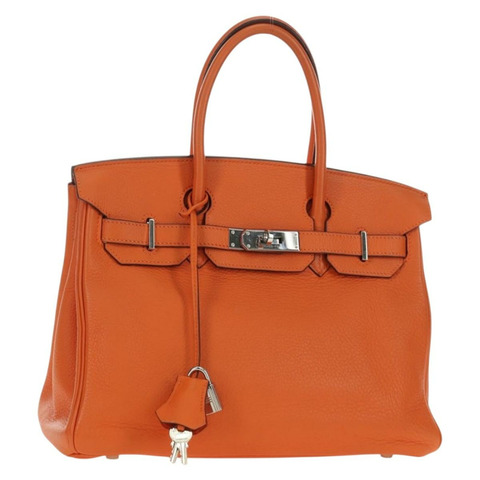 愛馬仕 Birkin 30 手提包 Taurillon Clemence 皮革 橙色 銀色 正品 188988SM
