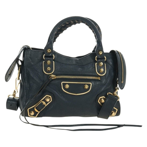 BALENCIAGA 經典金屬邊迷你都會包 皮革 兩用 海軍藍 正品 189129M