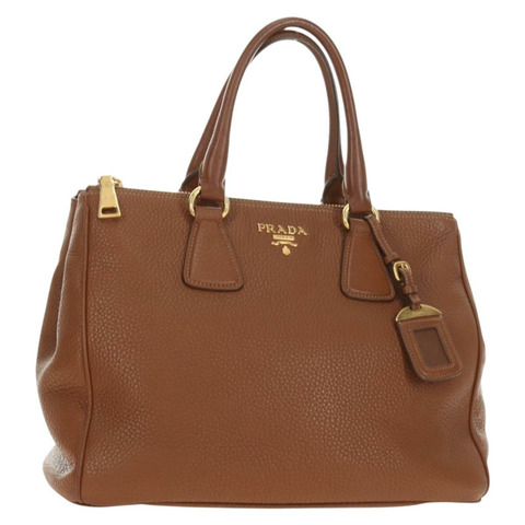 PRADA 手提包 Vittero Dino 皮革 棕色 金色 正品 189305V
