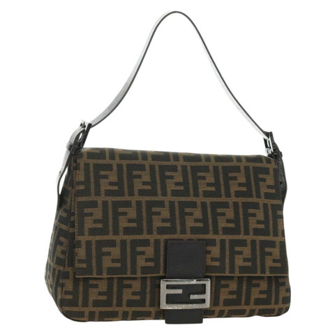 FENDI Zucca帆布Mamma Baguette單肩包 黑色棕色 正品 189272V