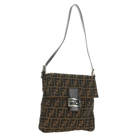 FENDI Zucca帆布Mamma Baguette單肩包 黑色棕色 正品 189187V
