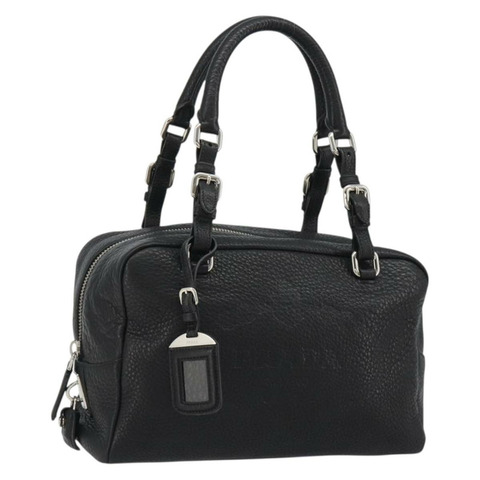 PRADA 波士頓包 皮革 黑色 銀色 正品 189156SAV