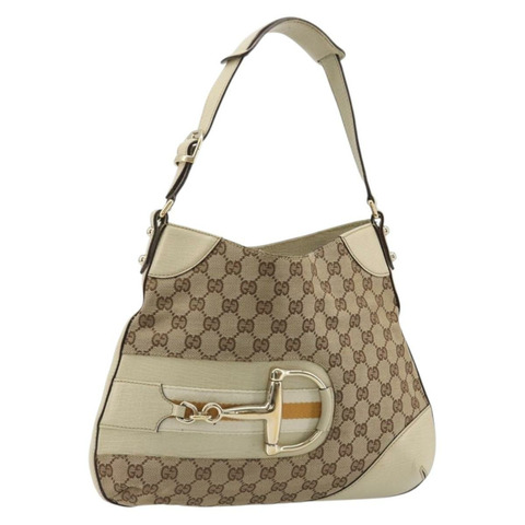 GUCCI GG帆布馬銜扣單肩包 米色 137388 正品 189146V