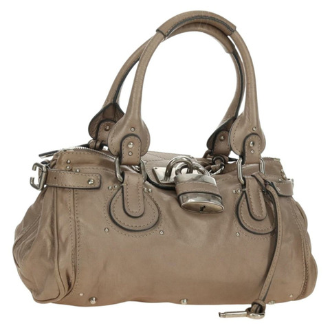 Chloe Paddington 手提包 皮革 米色 銀色 正品 187855V