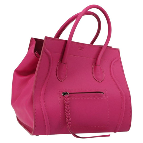 CELINE Luggage Phantom 手提包 皮革 粉紅色 銀色 正品 189707A