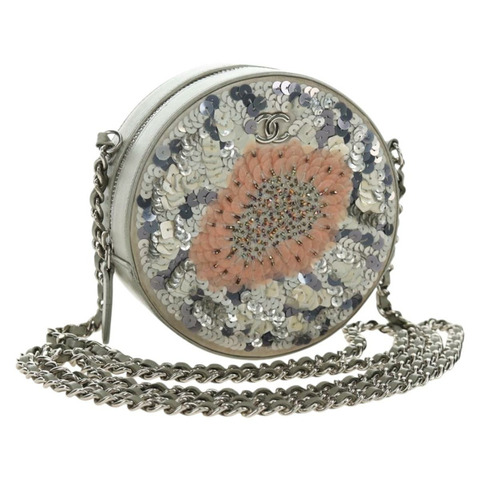 香奈兒 (CHANEL) Matelasse 鏈條單肩包，亮片皮革，灰色，銀色，CC標誌，貨號 189763SM