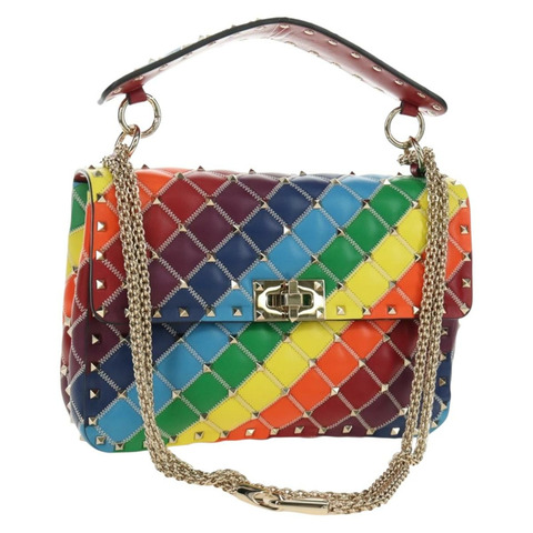VALENTINO 鉚釘鏈條包 皮革 2way Multicolor Gold Auth 189762M
