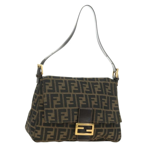 FENDI Zucca帆布Mamma Baguette單肩包 棕色 黑色 金色 正品 am12002V
