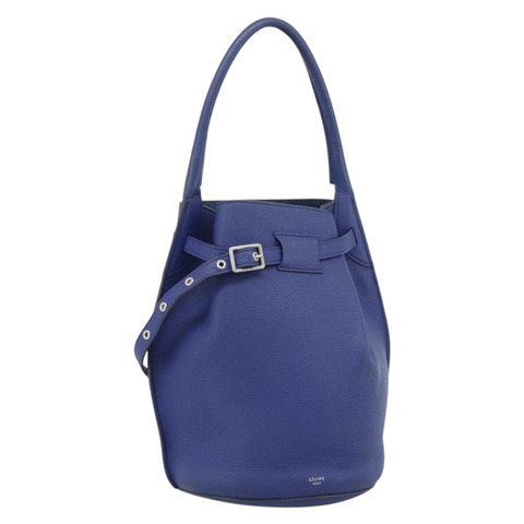 CELINE 手提包 皮革 藍色 銀色 正品 ar14019A