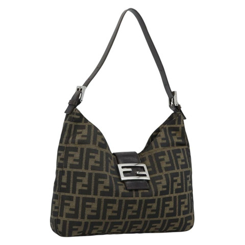 FENDI Zucca帆布Mamma Baguette單肩包 黑色棕色 正品 189740V