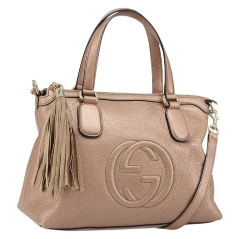 GUCCI Soho 手提包 皮革 兩用 粉金配色 308362 正品 ep15003A
