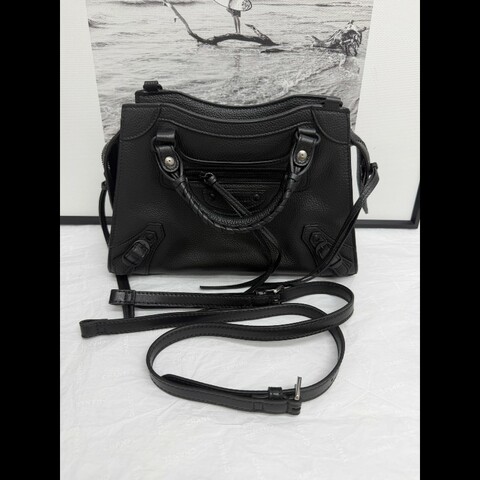 BALENCIAGA/巴黎世家 機車包黑色荔枝牛mini