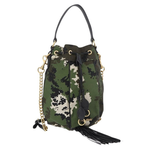 Miu Miu 手袋 帆布 2way 綠金 正品 ka4993A